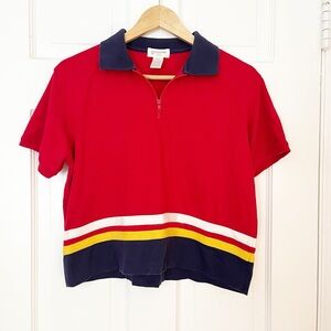 Vintage Jones New York Polo Womens Petite Large Red and Navy Polo Shirt Retro